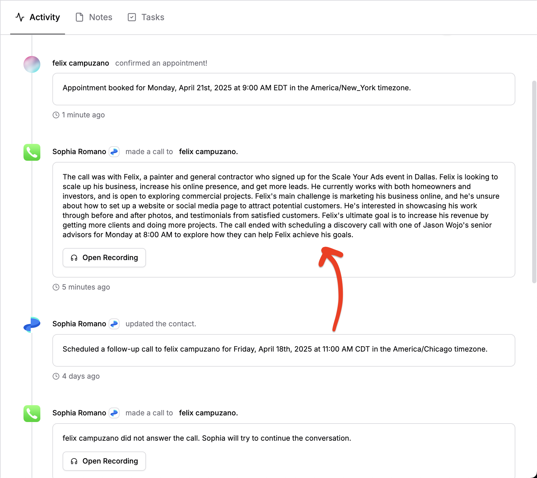 Felix — booking generated from AI follow-up sequence