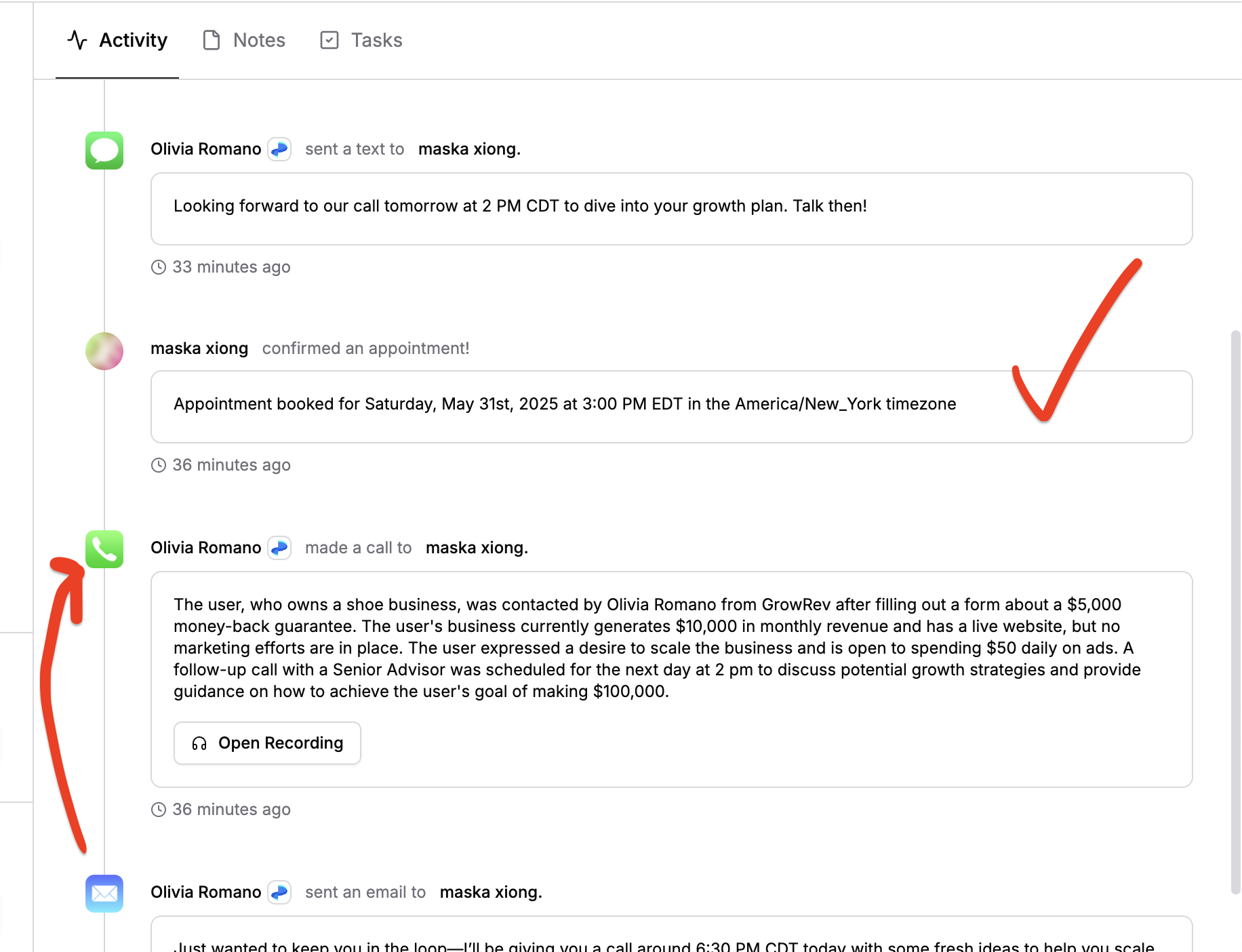 GrowRev — another omnichannel booking confirmation