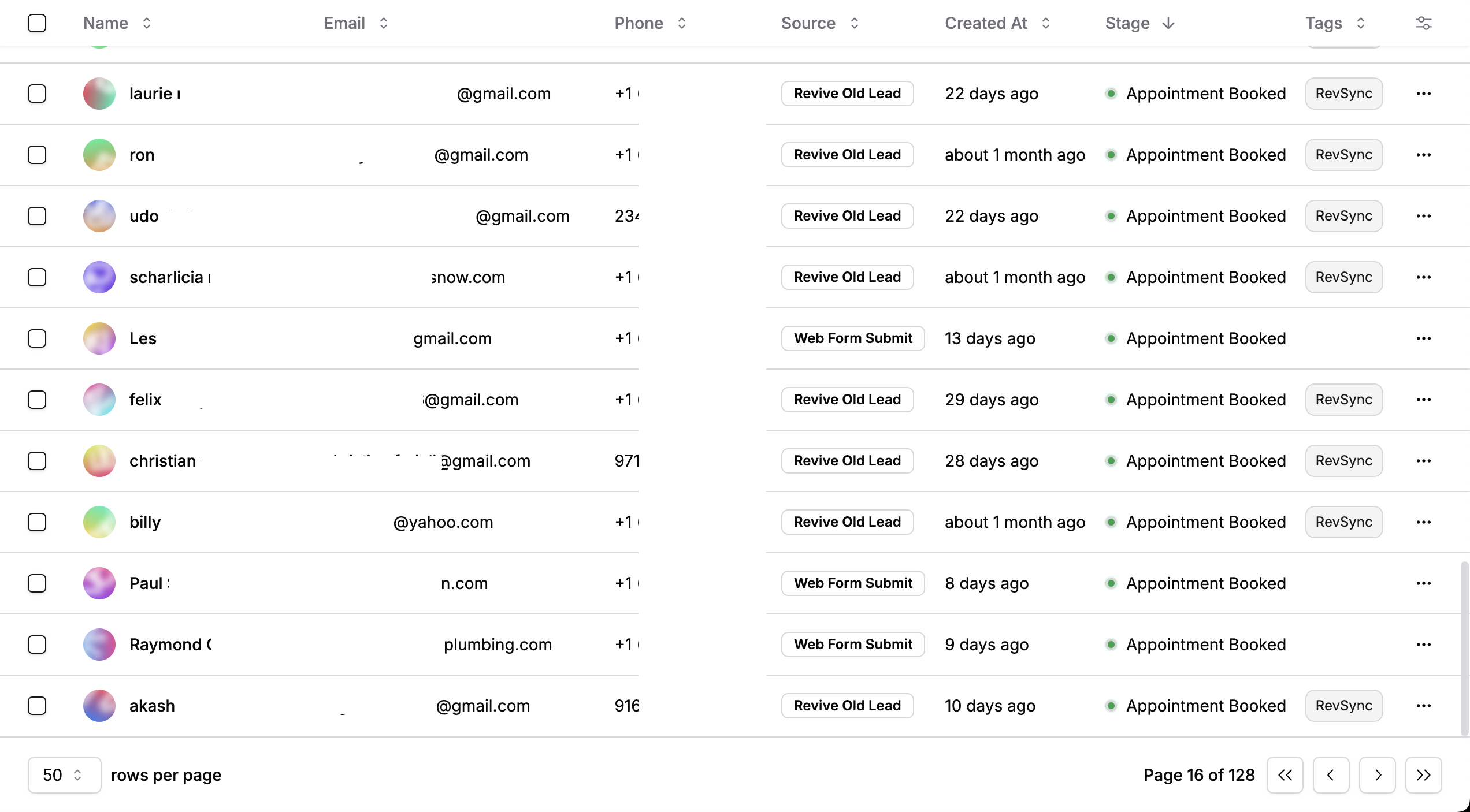 Full list of AI-booked appointments from a single campaign