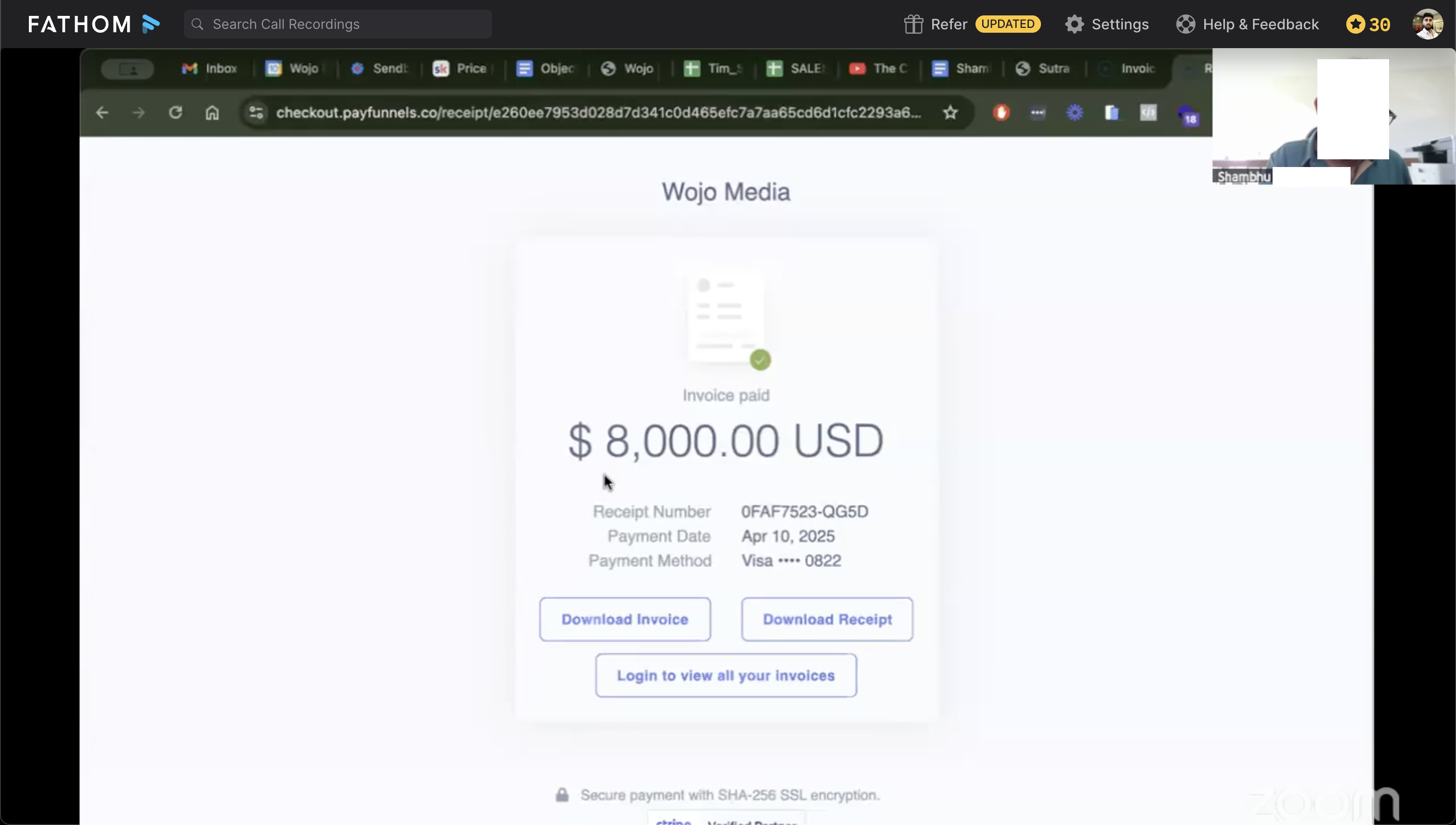 $8K paid — captured on a Fathom call recording