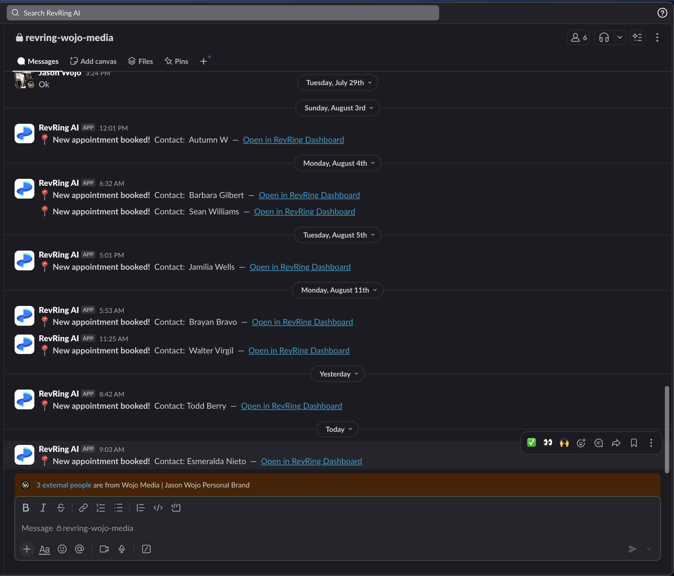 Wojo Media — bookings flowing in, all confirmed