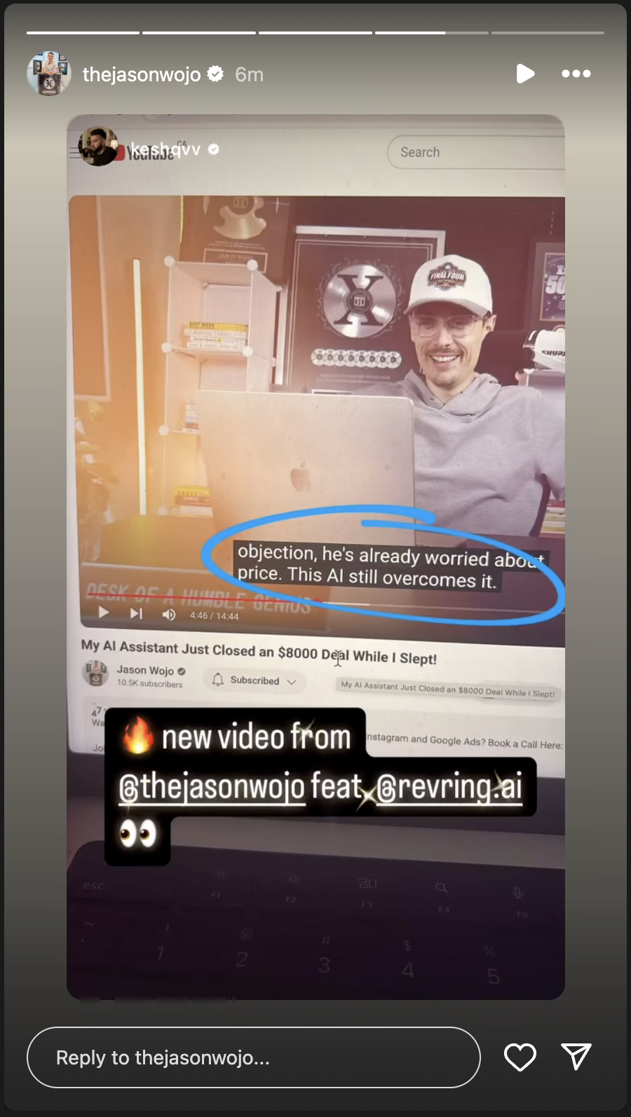 Jason Wojo reposted RevRing to his Instagram story